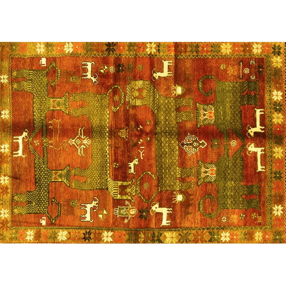 Ahgly Company Indoor Rectangle Animal Yellow Traditional Area Rugs, 7' x 10'