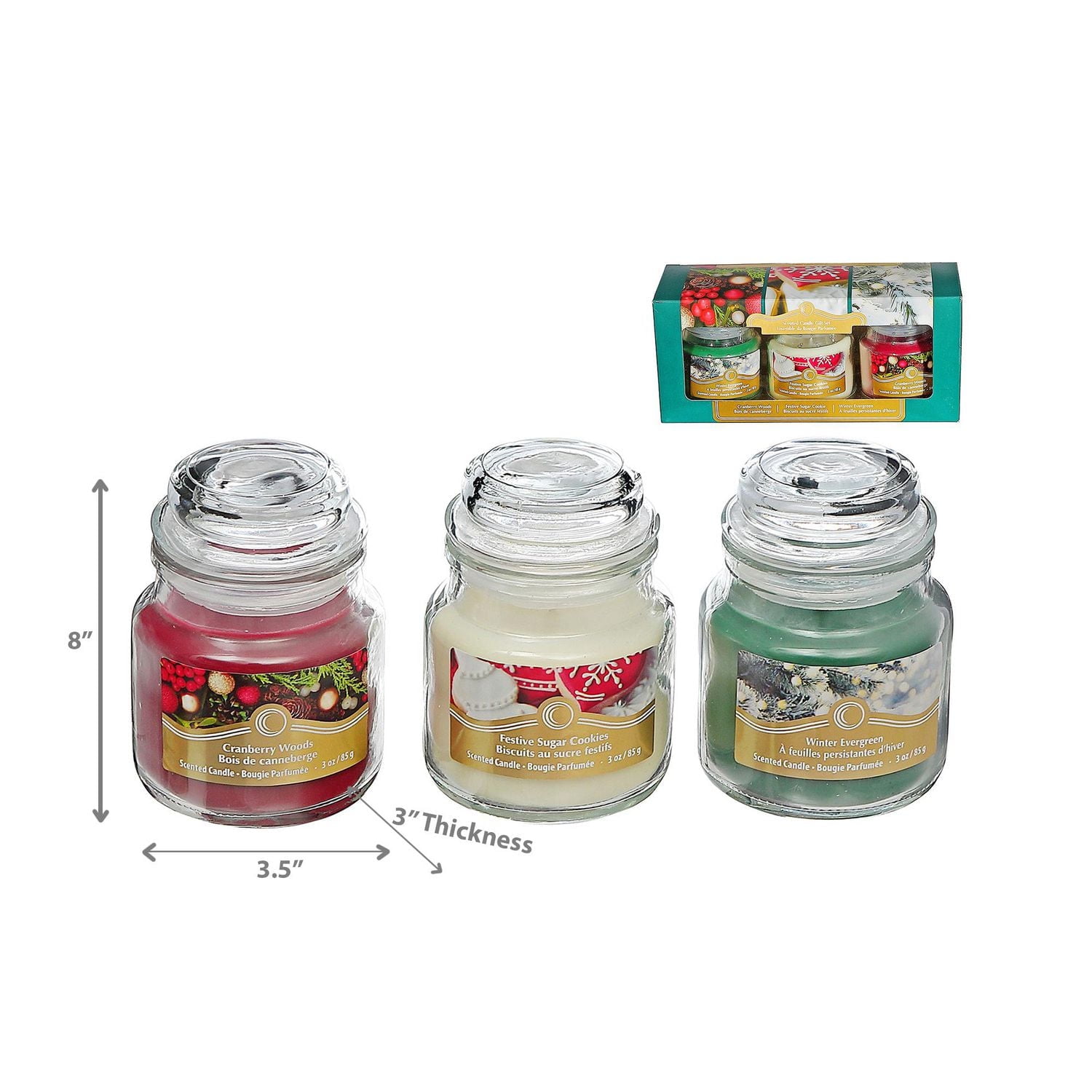 Christmas 3 Pk 3Oz Scented Glass Jar Candle Gift Set