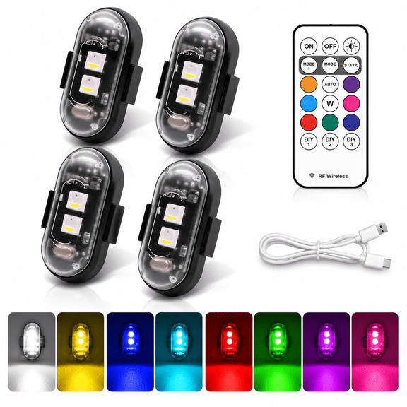 4PCS Wireless LED Strobe Lights with Remote Control,Led Lights for Car,8-Color Waterproof and Rechargeable Wireless,Magnetic Suction Type is Easy to Install,Suitable for Car,Motorcycle,Bicycle