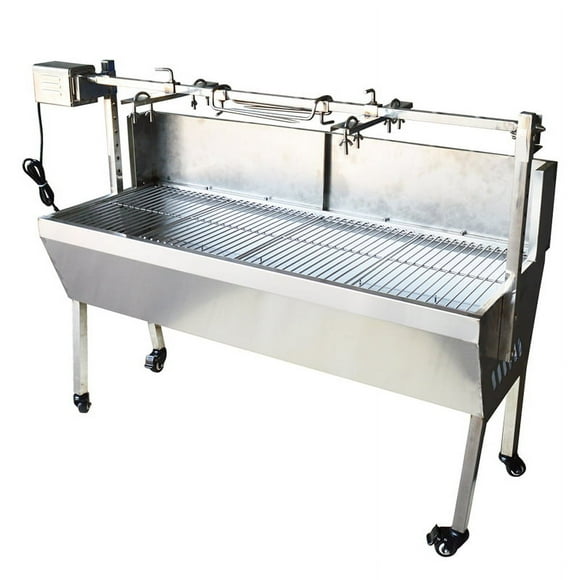 INTBUYING 46" Charcoal BBQ Grill Automatic Outdoor Smoker Barbecue for Garden Patio Outdoor Cooking Party Stainless Steel Spit Roaster Rotisserie Grill