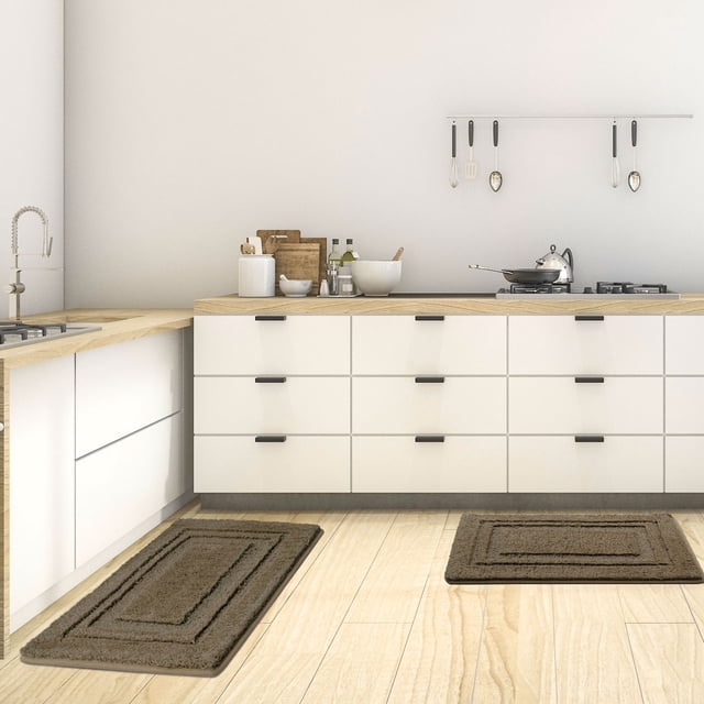 PiccoCasa Memory Cotton Bath Kitchen Bathroom Mat Pad Carpet Rug Doormat 2 in 1 Coffee Color