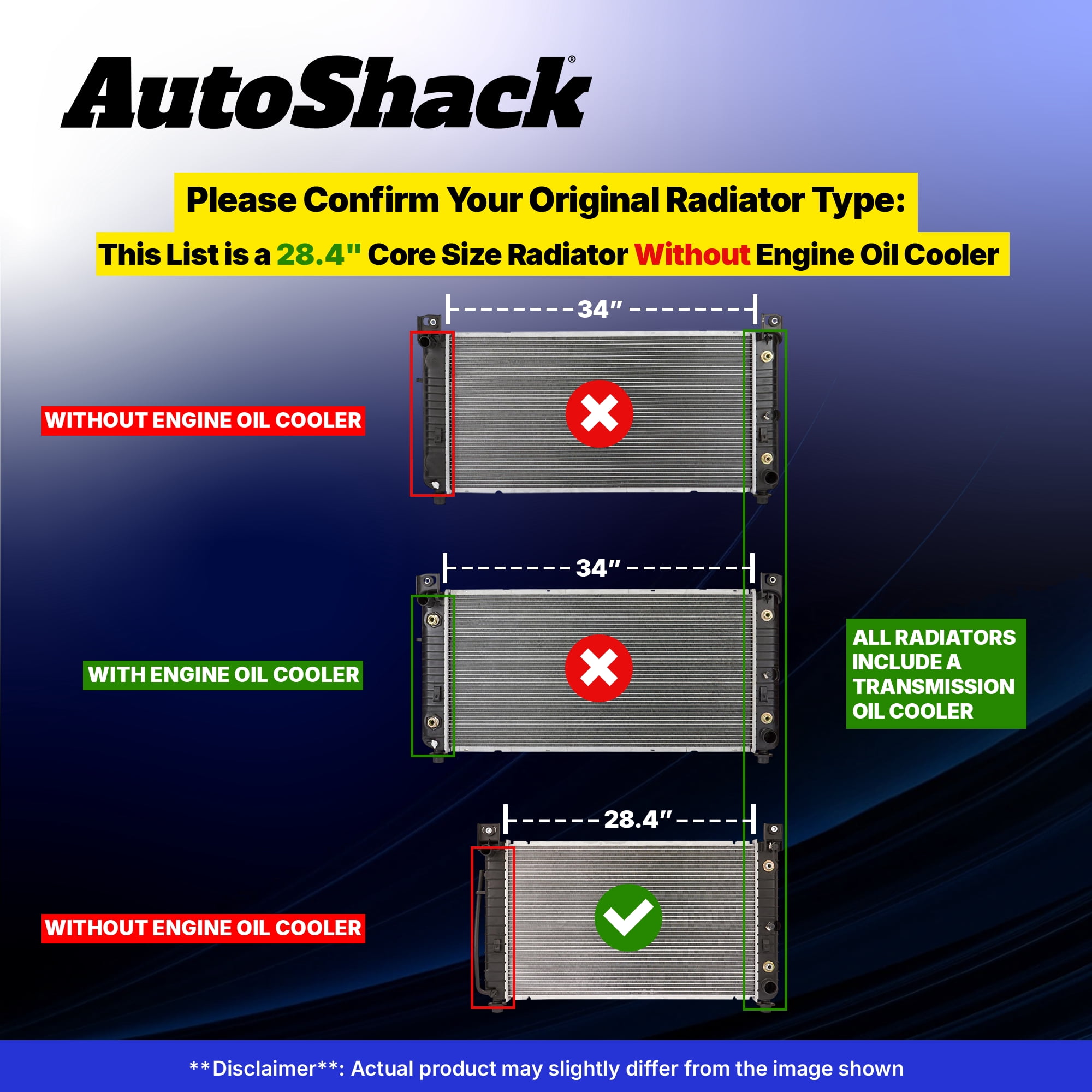 Autoshack Radiator Compatible with Chevrolet & GMC, Silverado 1500 1999-2013 Sierra 1500 1999-2006 Tahoe 2000-2006 Yukon 2000-2006, V6 4.3L V8 4.8L 5.3L 5.7L 6.0L 6.2L, with Transmission Oil Cooler