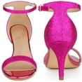 thumbnail image 3 of BLISSFUL STEP Women's Sandals Ankle Strap Stiletto Heels Glitter Sandals Hot Pink 7, 3 of 4