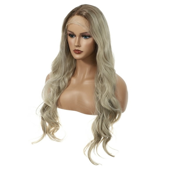 Unique Bargains Lace Front Wigs For Women 26" Brown Gold Tone Long Body Wave with Wig Cap