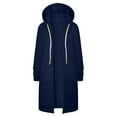 thumbnail image 5 of Cnbwig Jacket Women's Coat Solid Color Zipper Hooded with Drawstring Long Sleeve Long Coat Outwear Outdoor Jacket Overcoat Casual Loose Jacket B-Dark Blue XL, 5 of 5