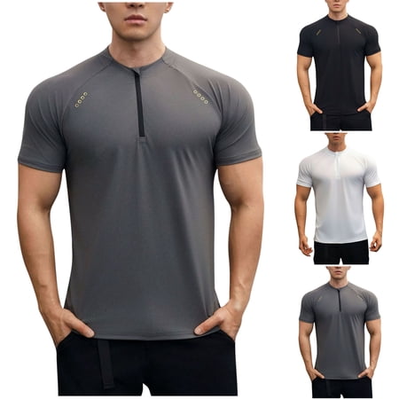 Men s Short Sleeve Shirt Nylon Spandex Solid Color Quick Dry Breathable Round Neck Half Zip Casual Daily Gym Golf Beach Vacation Summer Sport | Zenithor Black M