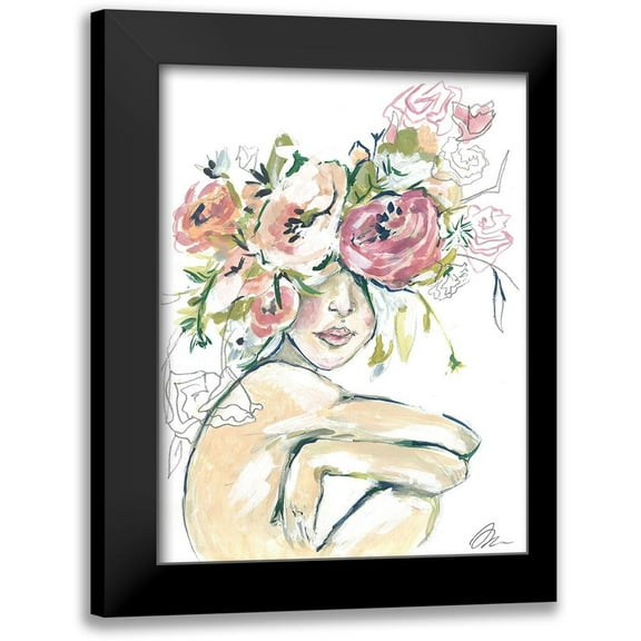 Mingo, Jessica 12x14 Black Modern Framed Museum Art Print Titled - Floral Woman