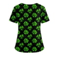 thumbnail image 3 of Women's Holiday Scrub Top - Cute St. Patrick's Day Shamrock Print V-Neck Short Sleeve Nurse Uniform Black L, 3 of 3