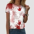 thumbnail image 2 of YDFCWXW Women's Graphic T-Shirts Stain Hand Shirt Shirts Halloween Movie Tees Brick Red, L, 2 of 5