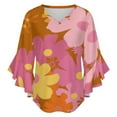 thumbnail image 5 of Retro Floral Brown Background Design Women's V-Neck Blouse With 3/4 Ruffled Bell Sleeves Casual Top Ladies Blouses, 5 of 7