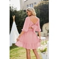 thumbnail image 2 of Fashion square neck lantern sleeve dress with waist pleated chiffon short dress, 2 of 3