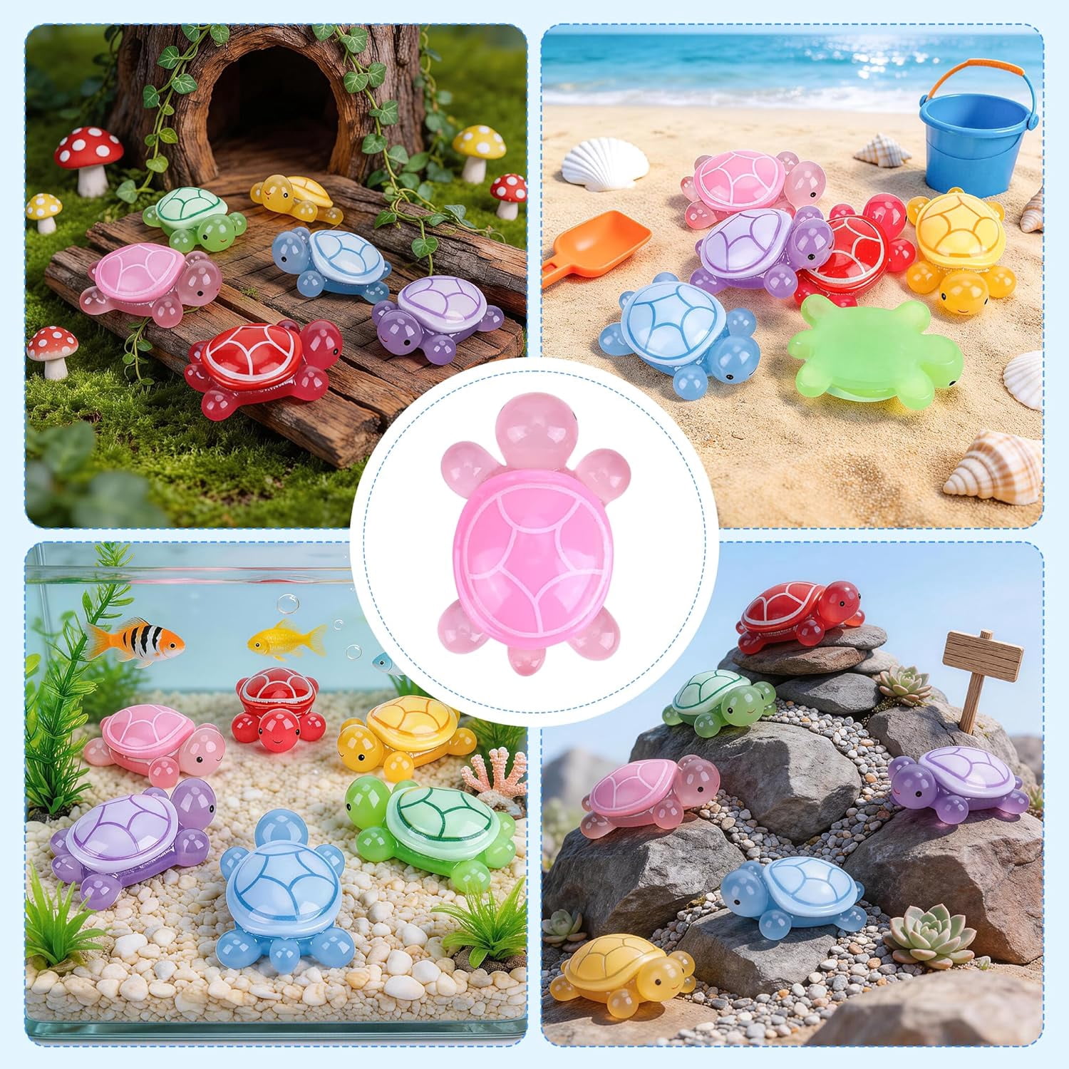 6 PCS Glow in The Dark Resin Turtles, Large Turtle Figurines for Aquarium Decor, Fish Tank Ornaments, Miniature Animals for Dollhouse, Fairy Garden, DIY Craft