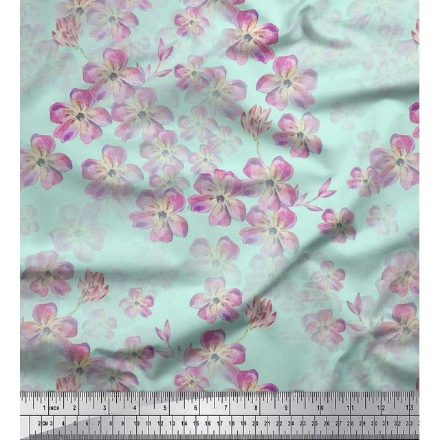Soimoi Green Moss Georgette Fabric Poppy Anemone Floral Fabric Prints By Yard 44 Inch Wide