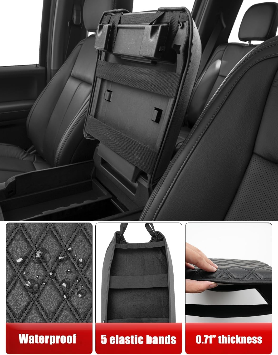 KBH Center Console Cover for 2015-2020 Ford F150, 2017-2022 F250 F350 F450 F550, 2018-2024 Expedition Accessories, PU Leather Armrest Cover Protector (Bucket Seat Only)