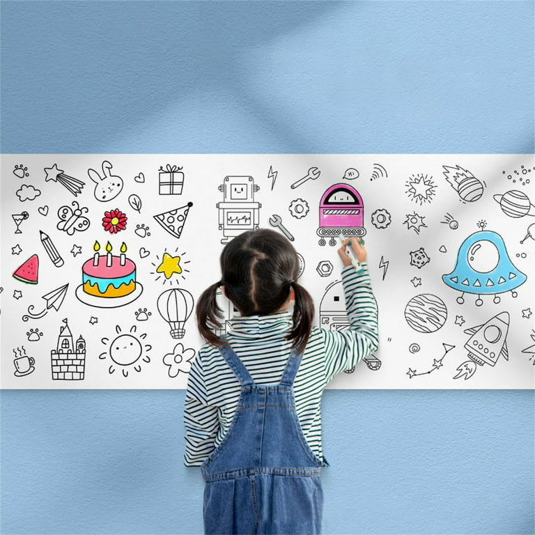 Qwang Children's Drawing Roll, DIY Painting Coloring Paper Roll,118X11.8 inch Upgrade Large Drawing Roll Paper for Kids,Sticky Toddler Coloring Art