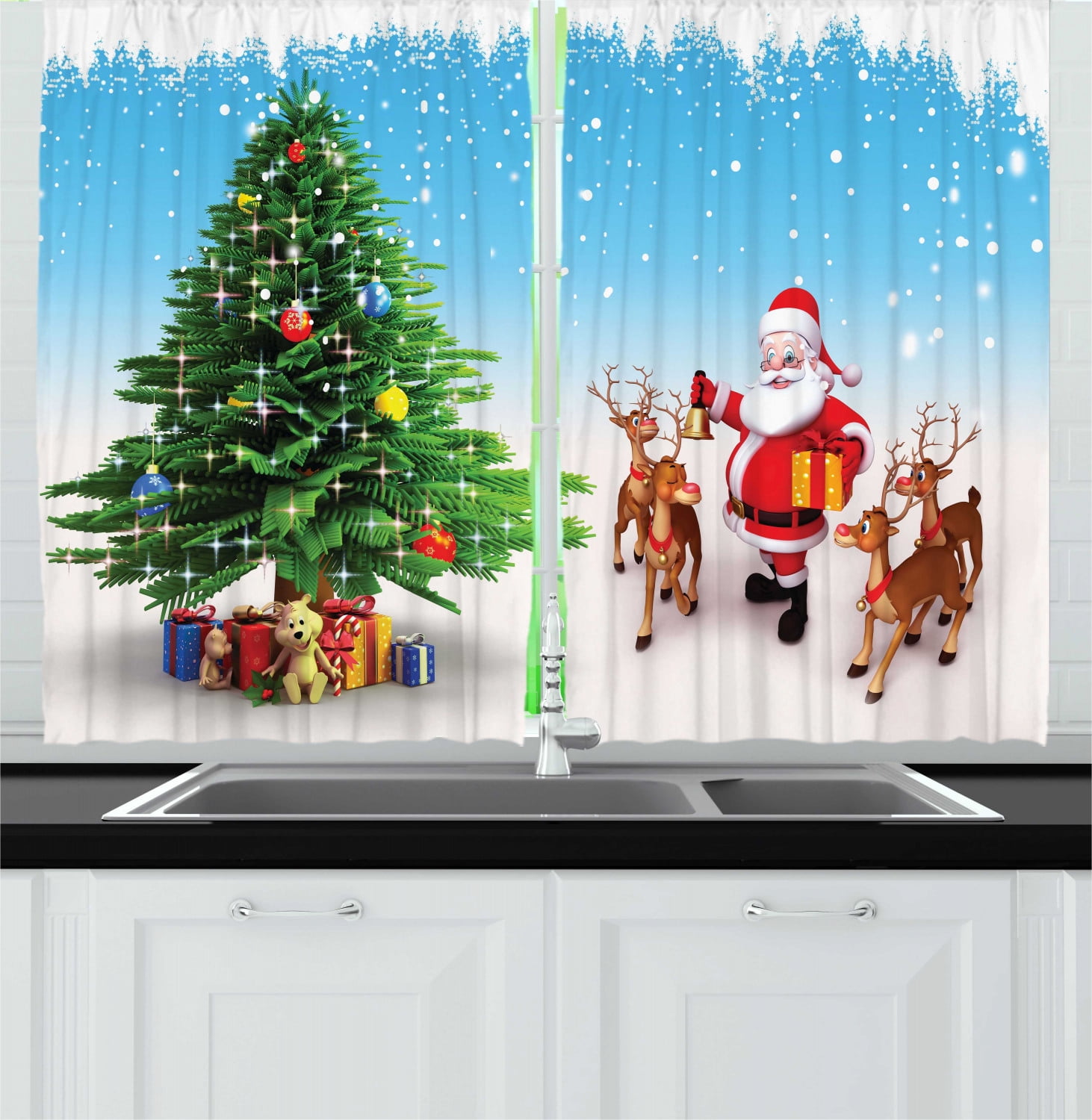 3D Blackout Curtains Fabric Panel Drapes Christmas Window Decoration Santa 3 