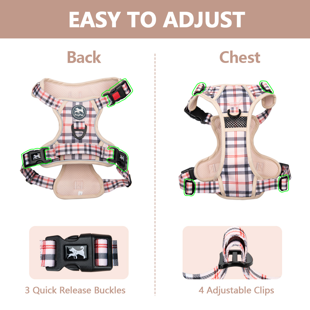 PoyPet No-Pull Dog Harness, Checkered Beige XL photo 6