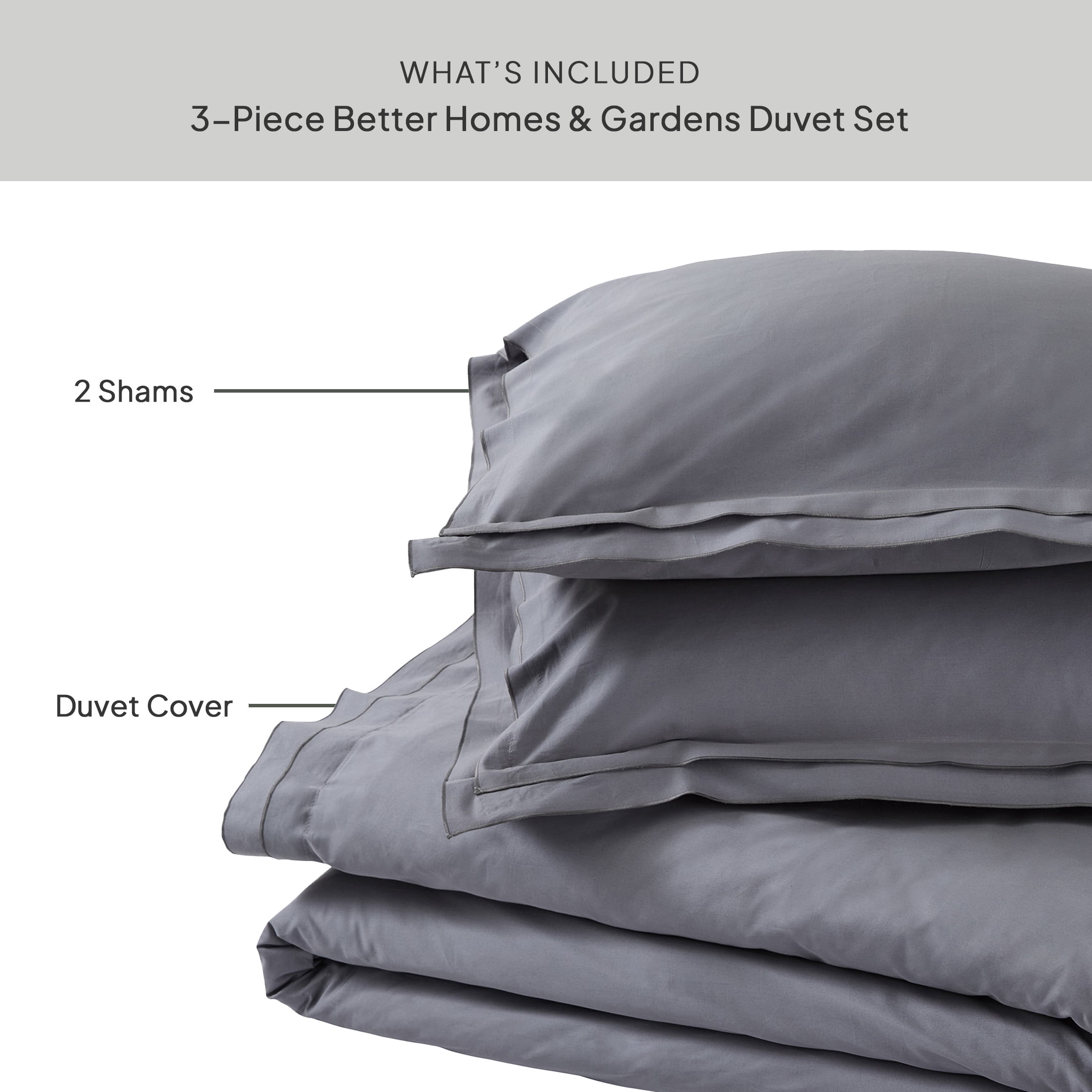 Better Homes & Gardens 3-Piece Grey Flannel Cotton Percale Duvet Cover Set, King