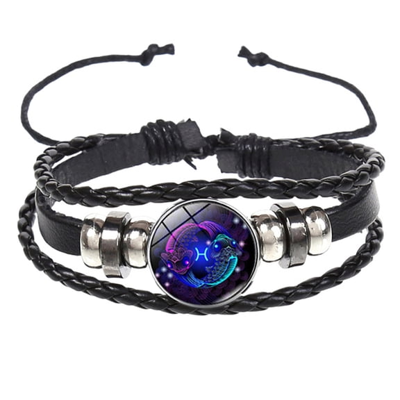 Adjustable 12 Zodiac Guardian Bracelet - Serene Manifestation Leather Cuff for Constellation Lovers, Glow in the Dark Spiritual Jewelry Gift for Women & Men