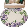 thumbnail image 2 of Round Area Rug 5 Ft, Purple Flowers Washable Non-Slip Circle Carpet for Living Room/Bedroom, Spring Leaves Floral Plants Beige Low-Profile Runner Mats Collection Rugs for Indoor, 2 of 7