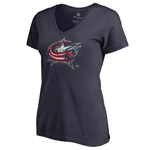 Women's Navy Columbus Blue Jackets Splatter Logo V-Neck T-Shirt