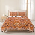 thumbnail image 3 of Twin Quilt Set 68''x86'', Boho Orange Lightweight Summer Bedspread Coverlet Set with 2 Pillow Shams, Country Style Bohemian Floral Retro Tribal Breathable All Season Quilt Bedding for Dorm/Bedroom, 3 of 9