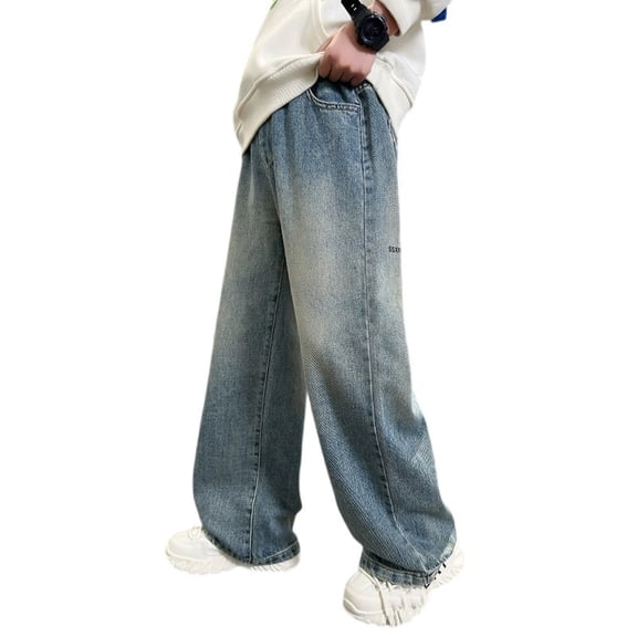 WOYY Boys Pull On Jeans Comfortable Straight Leg Denim Pants for Kids, Sizes 5-6