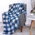 thumbnail image 2 of PiccoCasa Flannel Fleece Checkered Decorative Throw Blankets for Sofa Couch Bed, Blue and White Throw (50"x60"), 2 of 6