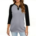 thumbnail image 4 of Lumtrix Women's Casual 3/4 Sleeve T Shirts Button Down V-neck Tunic Blouses Color Block Basic Tee Tops Loose fit Summer Shirt Gray L, 4 of 4