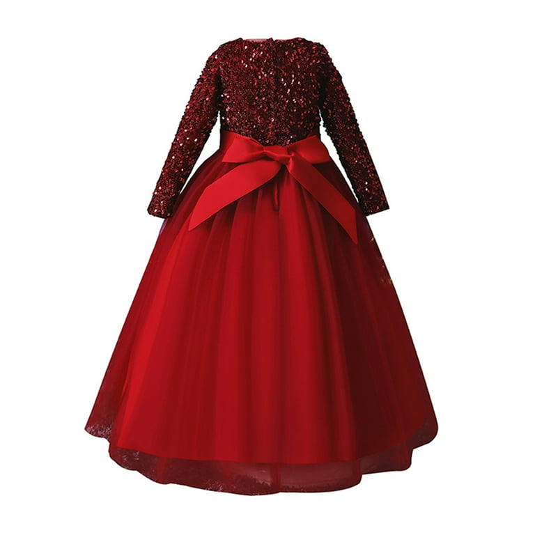 Musuos Baby Girls Christmas Sequin Dresses Xmas Party New Year Girl Kids Long Sleeve Wedding Princess Pageant Dress