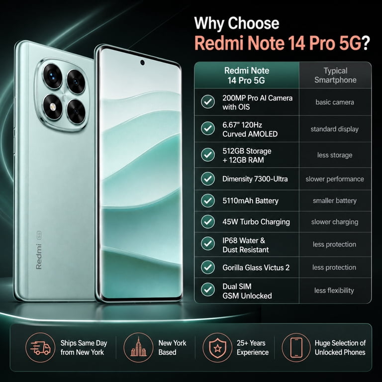 Redmi Note 14 Pro 5G 512GB ROM 12GB RAM Dual SIM GSM Unlocked
