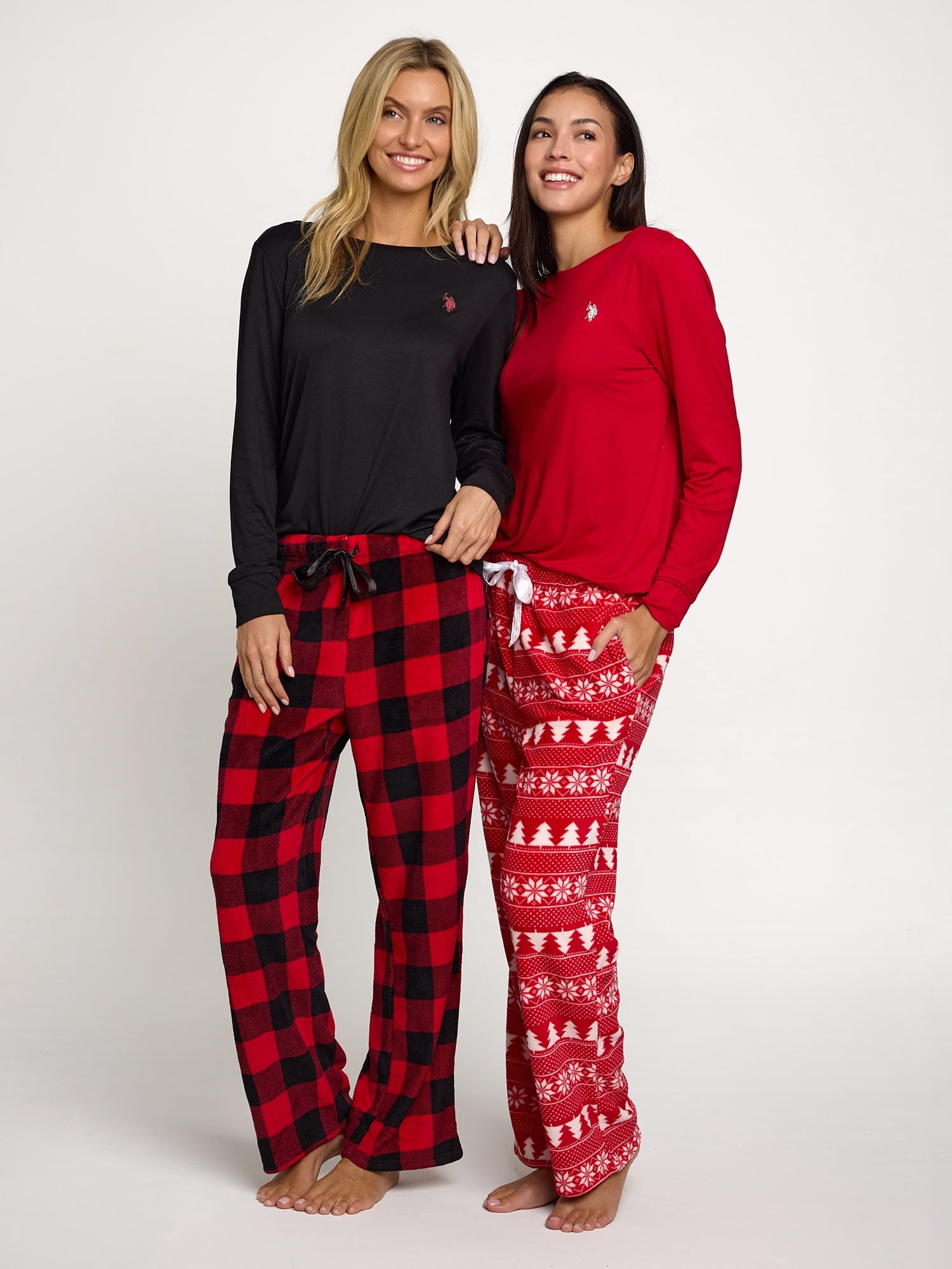 U.S. Polo Assn. Women's Holiday Giftable Long Sleeve Top and Plush Pant Pajama Sleep Set, 2-Piece, Sizes S-3X