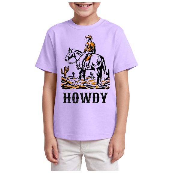 Quealent Toddler Baby Boy Howdy Shirt Rodeo Western Graphic Letter Short Sleeve T-Shirt Kids Funny Cowboy Summer Tee Tops (Purple, 7-8 Years)