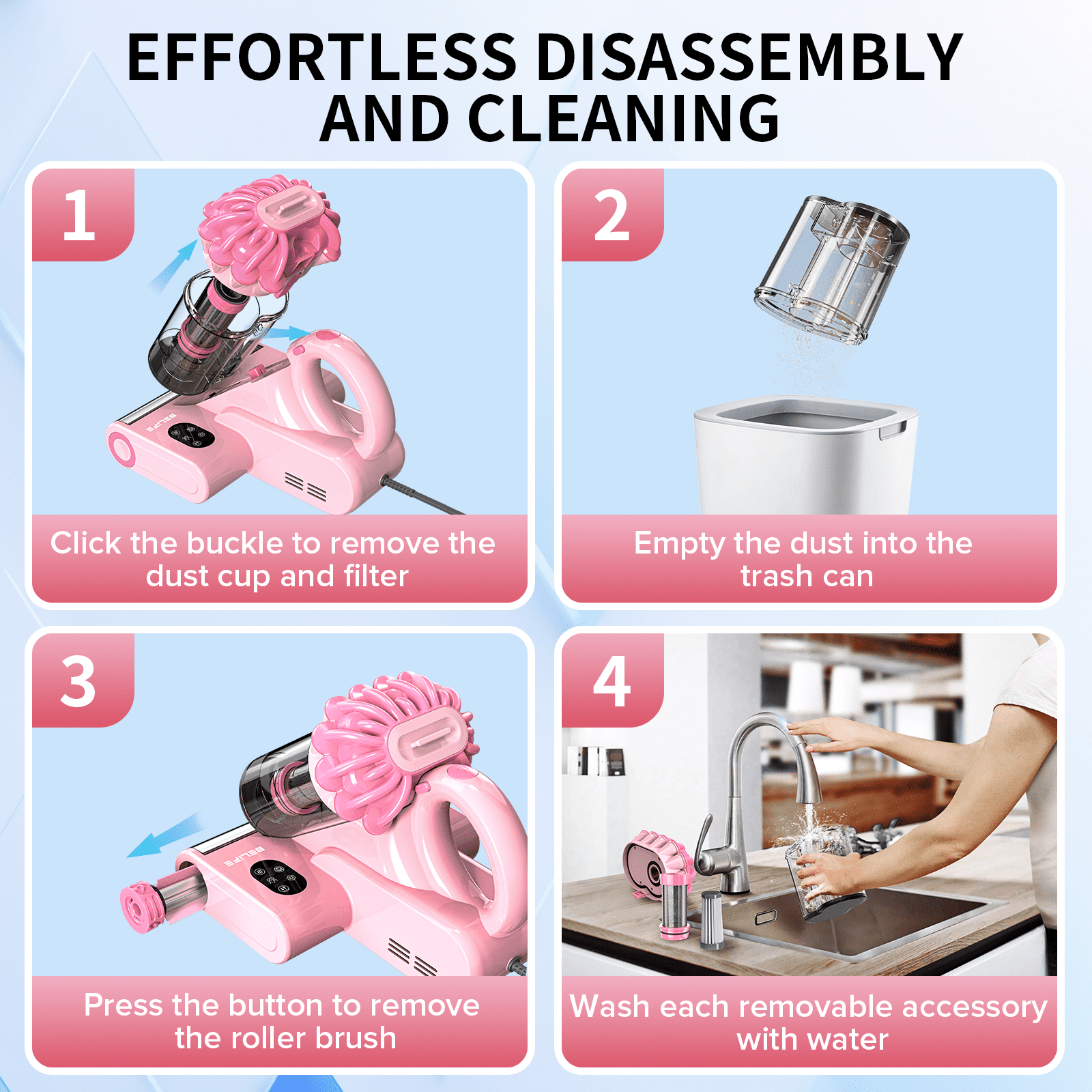 Belife M8 Mattress Vacuum Cleaner, Anti-allergen Bed Vacuum Cleaner with UV & Hot Air & High Heating, 550W 18Kpa Powerful Suction Double-Cup Handheld Vacuum for Bed, Couch, Sofa, Corded