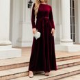 thumbnail image 6 of RYDCOT Evening Dresses for Women 2023 Elegant Classy Autumn and Winter Long Sleeve Crew Neck Solid Color Vintage Velvet Dress or Red, 6 of 7