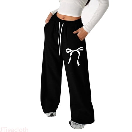 JTieacloth Girls Sweatpants Girls Loose Fit Bow Back Pocket Jogger Pants Straight Leg Casual Athletic Sweatpants For Toddler Youth Comfort Play Outfit Sizes 4-5 years