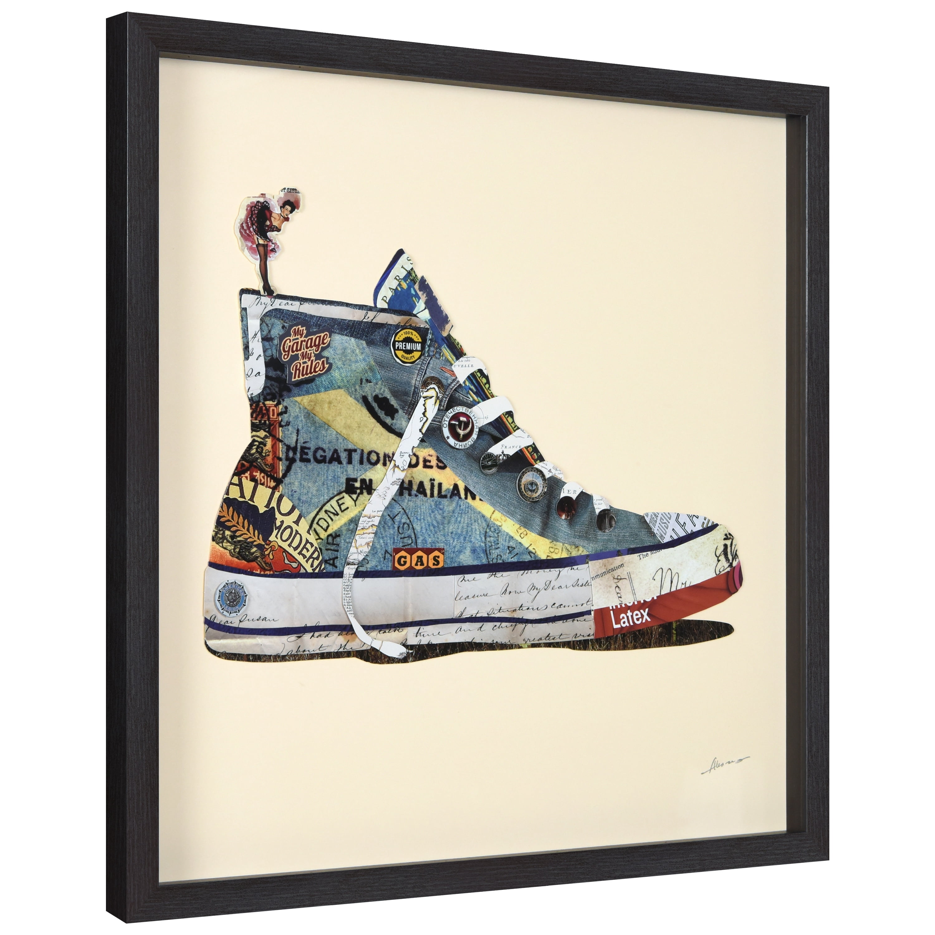 Empire Art Direct High Top Sneaker Dimensional Collage Framed Graphic Art Under Glass Wall Art, 25" x 25" x 1.4", Ready to Hang