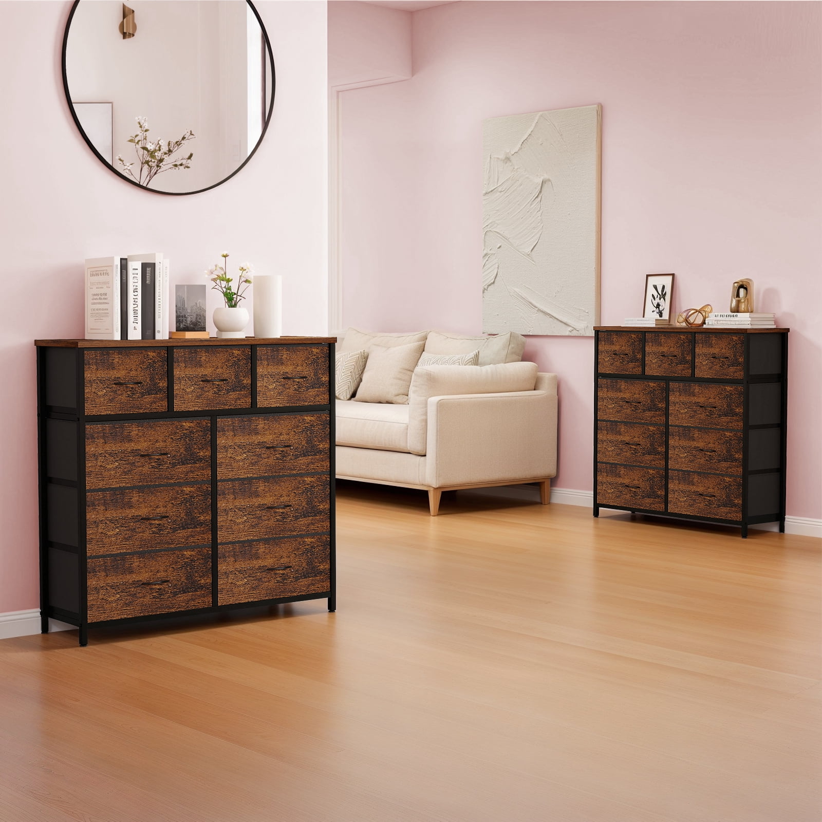 Dresser for Bedroom, Chests of Drawers, Storage Organizer with 9 Drawers, Sturdy Metal Frame, Wood Tabletop for Guest Room, Closet, Entryway, Nursery, Gray