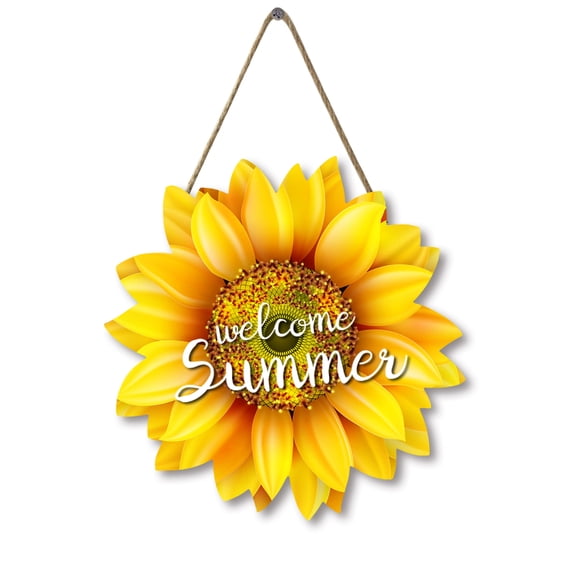 Sunflower Welcome Summer Wood Door Hanger 12 Inch Large Wooden Flower Sign Inspirational Wall Porch Art Summer Fall Front Door Wreath Hanging for Bedroom Living Room Indoor Outdoor Kitchen Home Decor