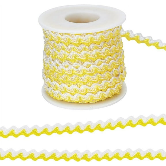 Two Tone Polyester Wavy Fringe Trim Ribbon Wave Bending Lace Trim for Clothes Sewing and Art Craft Decoration Yellow 1/4 inch(8mm) about 17.50 Yards(16m)/pc