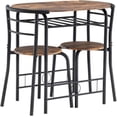 thumbnail image 3 of FCH 3 Piece Small Dining Table Set for 2, Oval Coffee & Breakfast Nook Table with 2 Chairs, Kitchen Set with Shelve, for Small Places, Apartment, Bistro, Place Saving, Wooden & Mental, Brown, 3 of 18