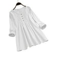 thumbnail image 4 of Pxiakgy Hauts Grande Taille pour Femmes Hauts Rétro Amples Col Rond Coton Lin Fin Respirant Blanc + TTG, 4 of 4