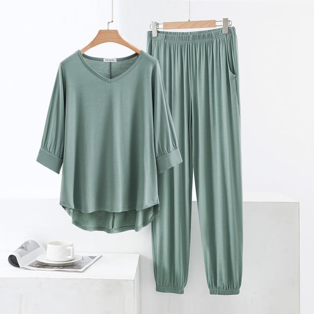 Pyjama pour Femmes, Ensemble de Pyjamas pour Femmes Assorti avec Hauts à Manches Courtes et Pantalons Longs avec Poches Latérales, Cadeaux d'Anniversaire