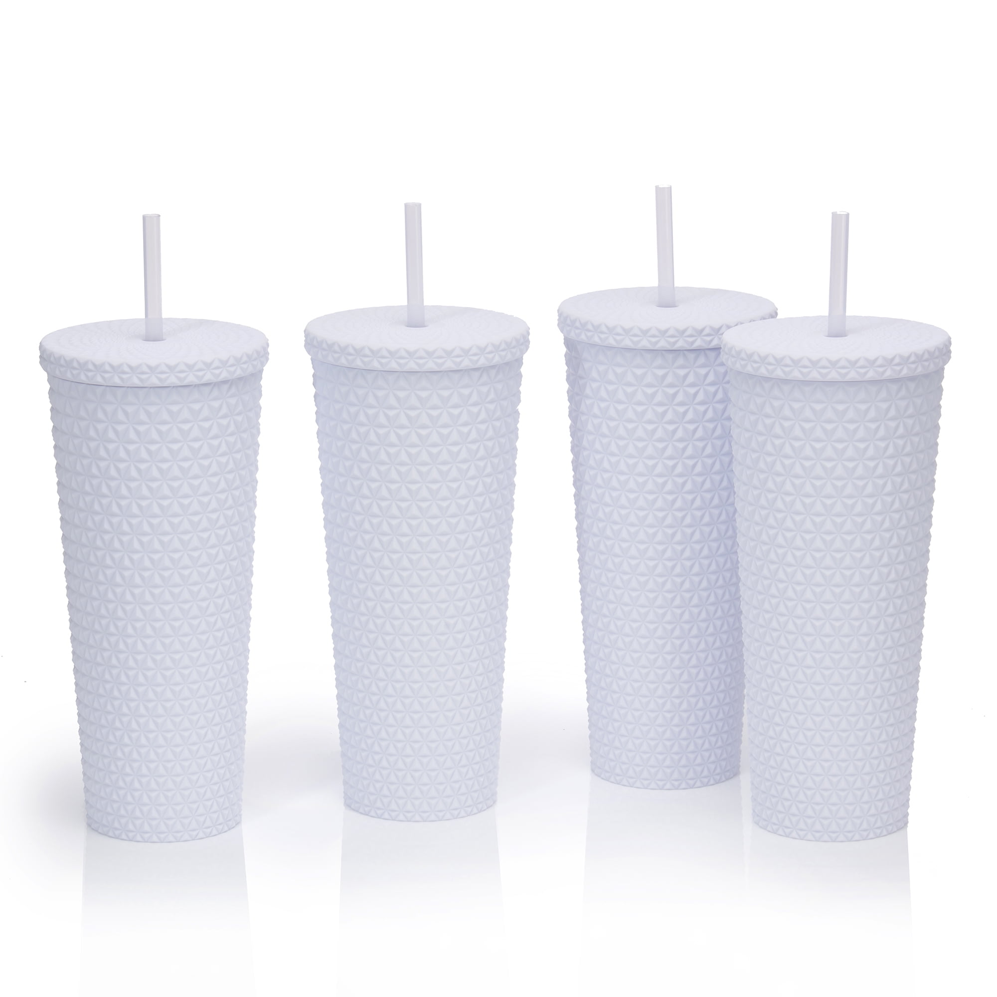 Mainstays 4pk 26oz DW AS Plastic Soft Touch Textured Tumbler with Straw, White