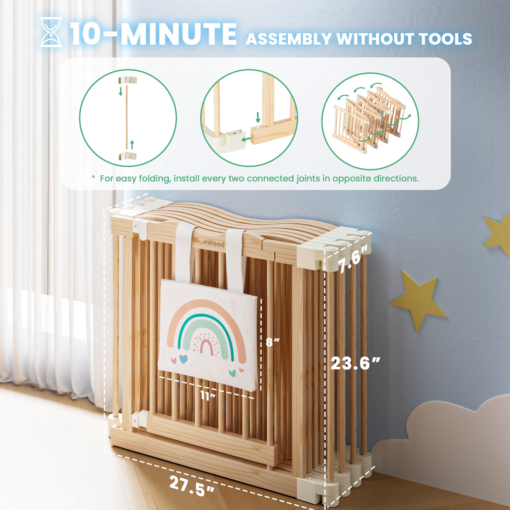 Woodty 100% Solid Pine Wood Safety Fence Set for Kids