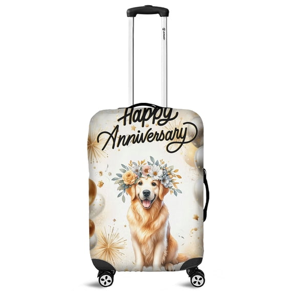 Happy Anniversary Golden Retriever Celebrates Wedding Love Family Party Travel Luggage Cover Goldens Dog Lover Gifts Idea Suitcase Dust Protective Decor - 01015