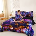 thumbnail image 3 of Castle Fairy Neon City Sports Car Bedding Comforter Set 7-Piece for Boys, Night Light Art King Bedding Sets for Bedroom, Purple Blue,Black Reversible, 3 of 7
