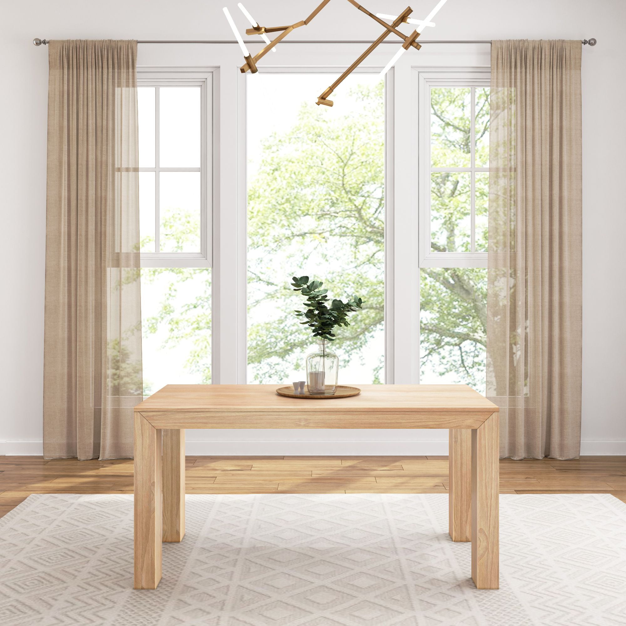 Plank+Beam 60" Modern Dining Table for 4, Solid Wood Rectangular Kitchen Table, Blonde Wirebrush