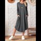 thumbnail image 5 of Vestido Informal Holgado de Cuello Redondo y Larga para Mujer, con Bolsillos Inclinados y Dobladillo Curvo. Gris Oscuro S, 5 of 9