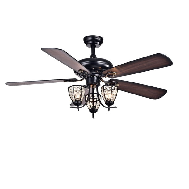 Mirabelle 3 Light 5 Blade 52 Inch Black Metal And Crystal Lighted Ceiling Fan With Remote Com Crystal Lighted Ceiling Fan With Remote, Black Metal Blade Ceiling Fan